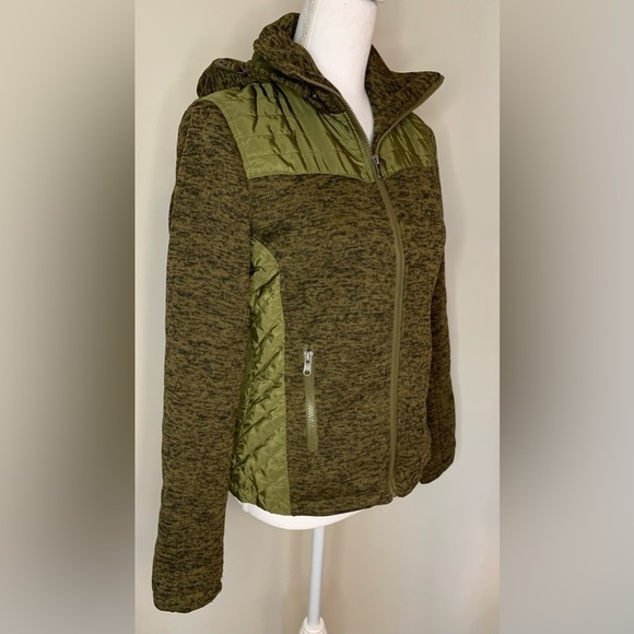 Marqt ZIP up Hooded Sweater Quilted Jacket Lined Women Medium Heathered Olive - Picture 2 of 9